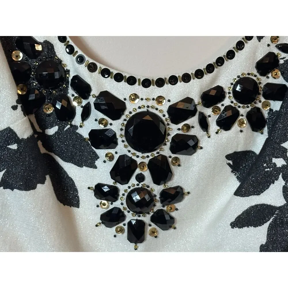 Lilly Pulitzer Dress Womens Size 8 White Strike Of Midnight Floral Jeweled Shift - Picture 4 of 16